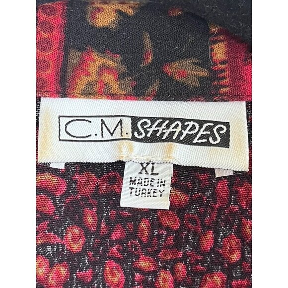 CM Shapes Top Red XL Striped Floral Boho Western Artsy Retro Feminine 80s Hippie - Picture 2 of 11